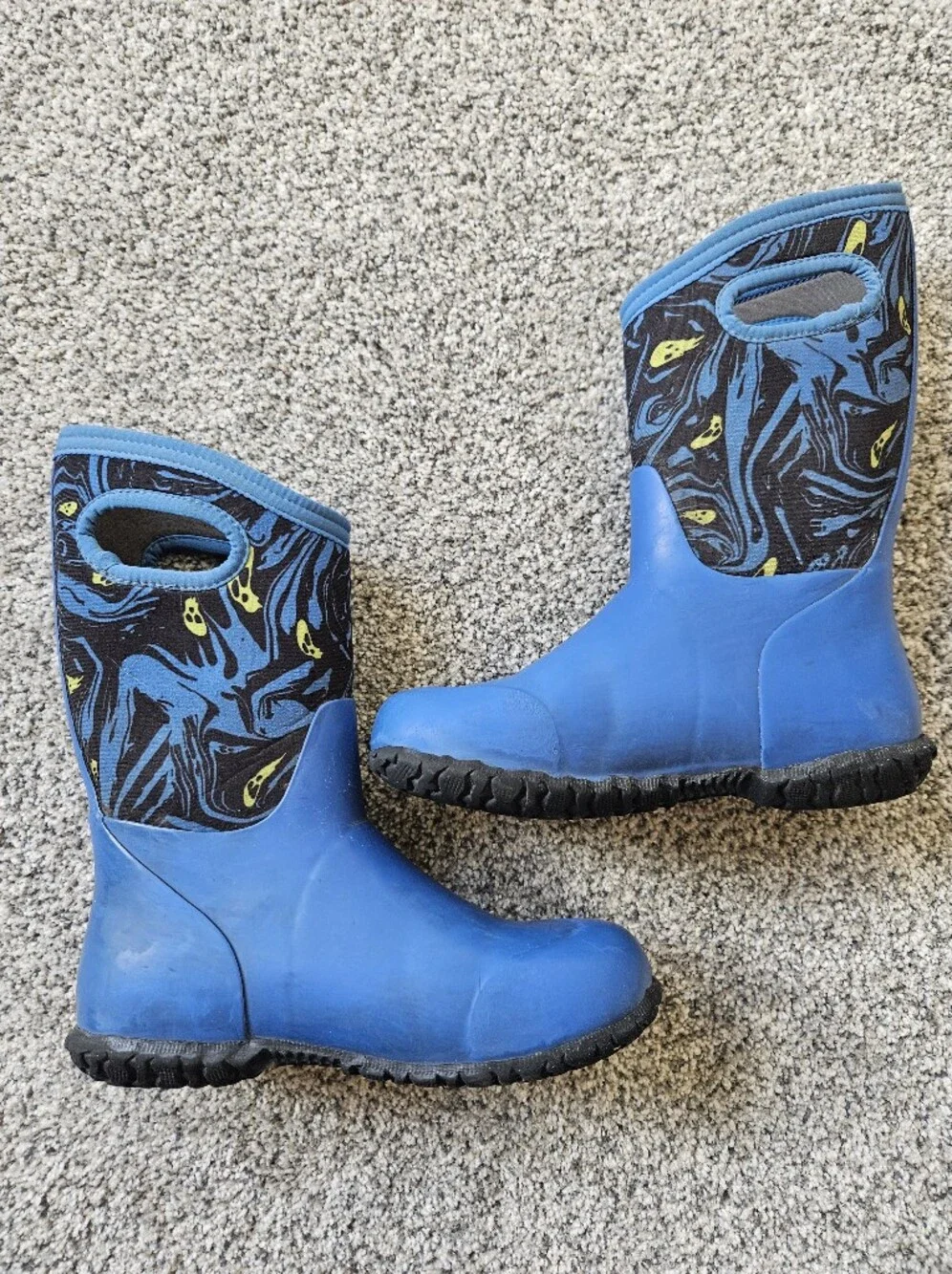 Kids Blue Bog Spooky Patterned Waterproof Rain Boots